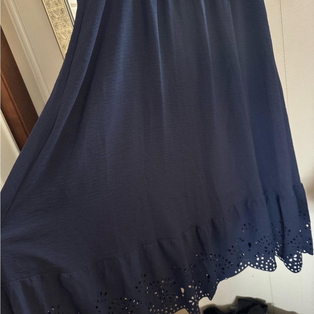 BloomChic Navy Midi Dress with Lace Sleeves - Picture 4 of 5